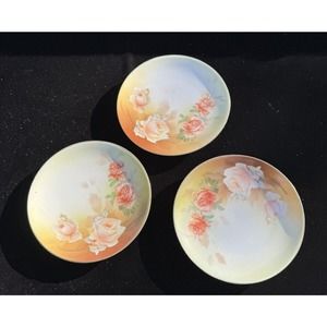 3 Stunning R.S. Germany Peach Rose Decorative Plates 6.5” Nice! -N2